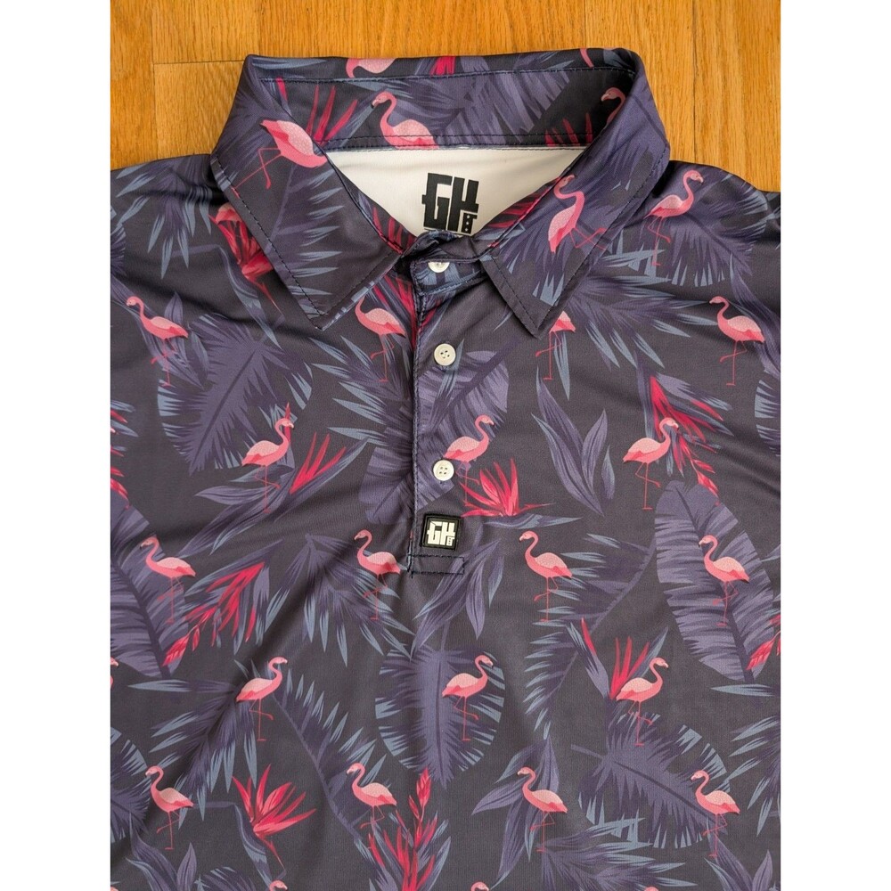 Greater Half Short Sleeve Stretch Golf Polo Shirt Mens Large Flamingo Print